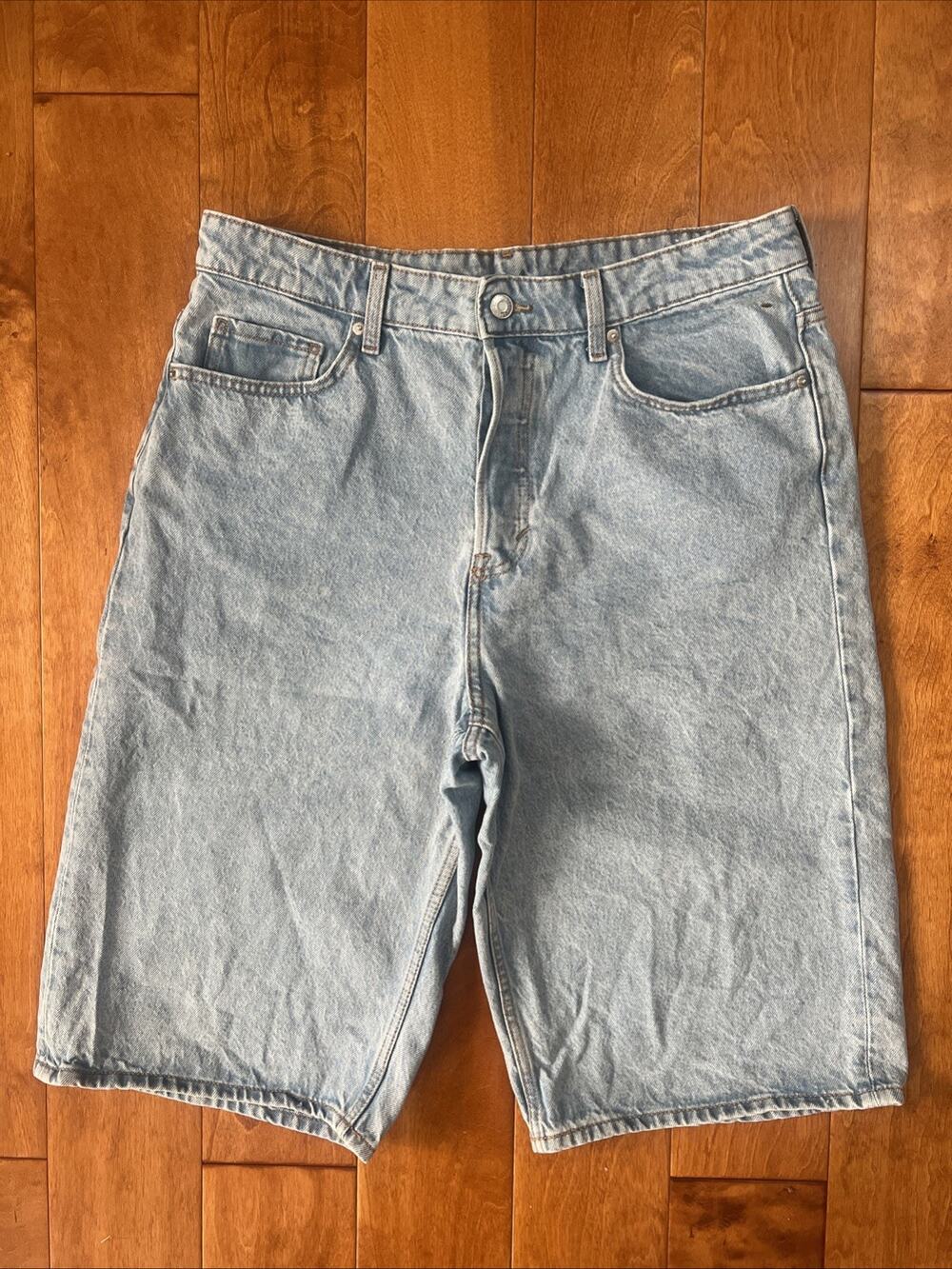 & Denim Baggy Bermuda Denim Shorts 10 Loose Fit High Waist Streetwear Button Fly